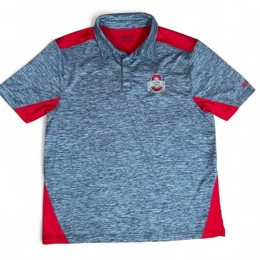 Ohio State Varsity Buckeyes Gray / Red Performance Polo Men's L